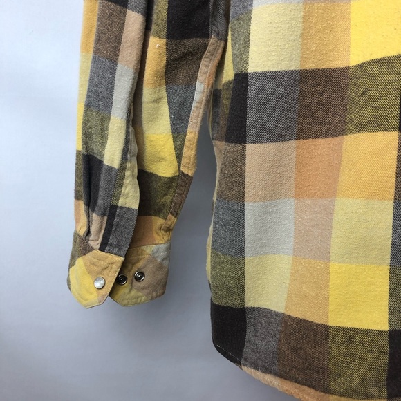 Dickies plaid flannel yellow brown snap shirt SzXL - Picture 6 of 8